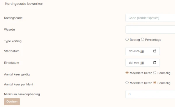 Kortingscode in online agenda gebruiken