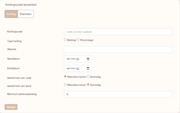 Kortingscode in online agenda gebruiken