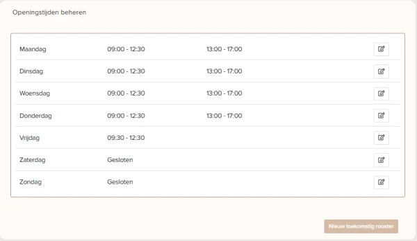 Rooster & openingstijden