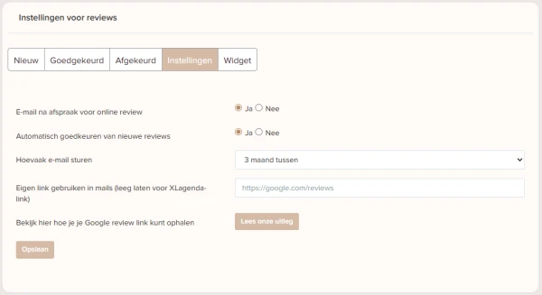 Instellingen voor reviews