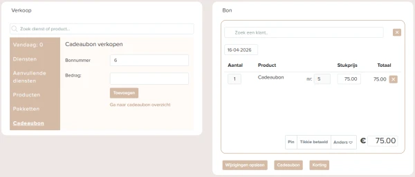 Afrekenen van cadeaubonnen